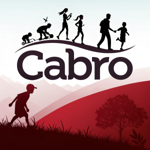 Logo of 'Cabro', a product designed for teenagers. Black text on white and red gradient background, in Spanish