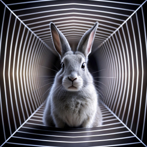 trippy rabbit, lines, squares, shapes