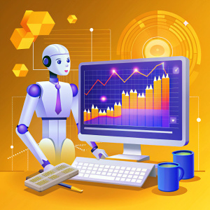 artificial inteligent choosing finance investments on computer, include some stock elements like charts for investment