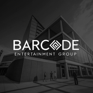 Logo for Barcode Entertainment Group. Sleek, minimalist design. Dark and moody color scheme. Geometric shapes and sans-serif font.