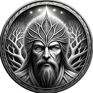 Nordic Mimir - Guard the Source of Tree Yggdrasilr high-definition design grey and black, realistic tattoo design, white background