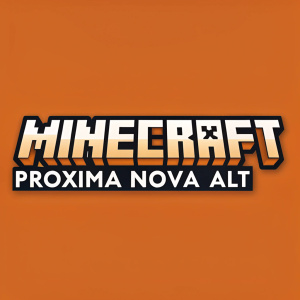 Digital screenshot showcasing Minecraft's logo in Proxima Nova Alt font. Bold and clear on an orange background. Uppercase and lowercase letters, special characters, flat design.