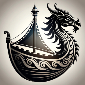 Nordic viking Longboat  Dragonboat high-definition design grey and black, realistic tattoo design, white background