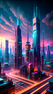 a futuristic neon technology city 