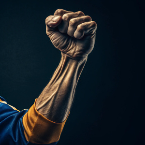 Close-up of Vegeta's hand making a powerful gesture. Dark background ...
