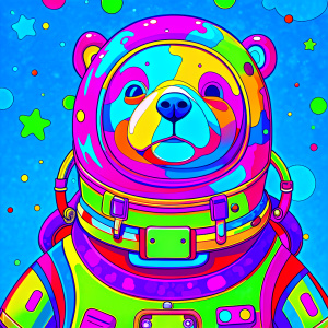 cool koala is depicted in full height, look like as astronaut in the space, retrofuturism

