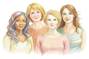 Women of different ethnicities together. Flat vector illustration.