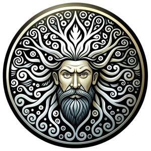 Nordic Mimir - Guard the Source of Tree Yggdrasilr high-definition design grey and black, realistic tattoo design, white background