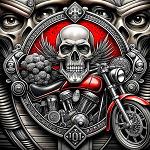 motorcycle club tattoo design - perfect realistic art - high-definition - grey and black - white background 