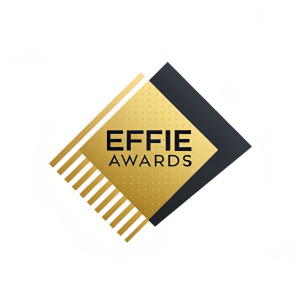 Stylized Effie Awards logo. Modern, sleek design with gold and black hues. Gold abstract shape with 'EFFIE AWARDS' in bold modern font.