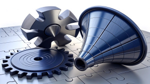 Strategic Canvas and a missing puzzle, Missing ingredient to success, Business Gears, Funnel, Charts, black and white, sketch format
