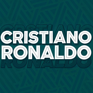 Digital artwork featuring Cristiano Ronaldo's name in bold, modern font. Repeated pattern with white text on a dark teal background, emphasizing continuity and graphic design.