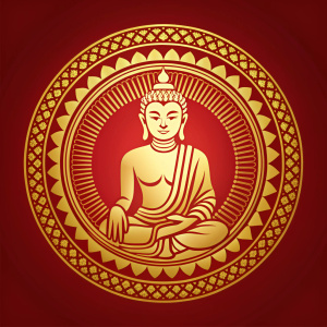 logo BUDA EN COLOR ROJO Y DORADO sin fondo con espacio para poner letras