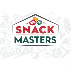 Distinctive logo design for Snack Masters. Bold, modern font with vibrant colors. Clean, minimalist white background.