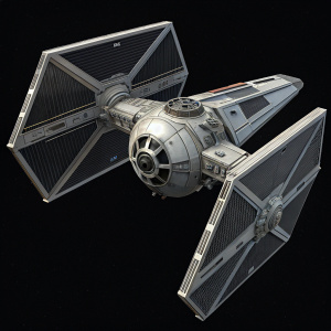 Concept art of Darth Vader's iconic TIE Advanced x1. Futuristic fighter, sleek design, grey hue, detailed vents