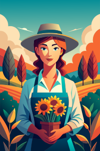 lady farmer holding sun flowers