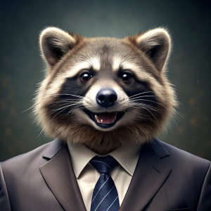 a caricature of a smiling president racoon, a photorealistic painting by David Simpson, trending on zbrush central, fantastic realism, hyper realism, artstation hd, detailed painting
