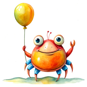 cute crab holding a balloon
