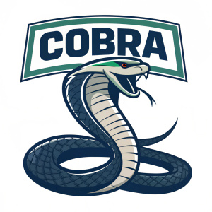 A sleek logo featuring a coiled cobra snake ready to strike. Set against a crisp white background, the snake's sleek scales and elongated head stand out prominently. The word 'Cobra' is artfully placed above the snake in bold, modern font.