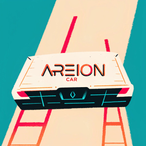 The Areion Car logo on a sleek, black background. Minimalist design with sharp lines and simple sans-serif font.
