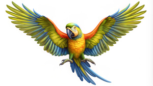Parrot bird , Front, face ,arial ,Camra ,view, Solid white background