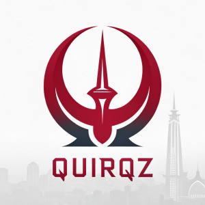 Digital rendering of the Queiroz brand identity. Bold, crescent-shaped emblem symbolizing strength and leadership, paired with clean, contemporary typography.