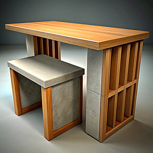 desk made of wood and concrete