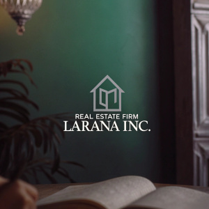 Logo of Real Estate Firm Larana Inc. set against a vibrant green backdrop with brand name beneath