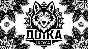 снежинка и волк логотип. Надпись кириллицей "жопка"
