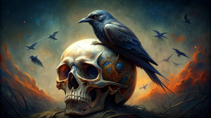 crow on skull