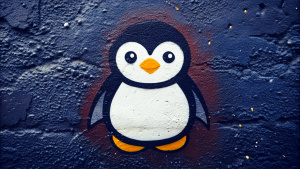 Wallpaper minimal "LINUX" Logo, in the style of street art aesthetic, cute cartoonish designs, photo-realistic techniques, dark red, Childhood and Arcadia, anime aesthetic, cartoon-like