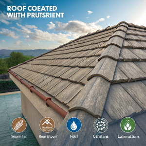Roofmax Roof Paint, a blend of water-based acrylic and linseed oil, provides top-tier protection against corrosion and wear. The paint's surface mimics the texture of aged stone.