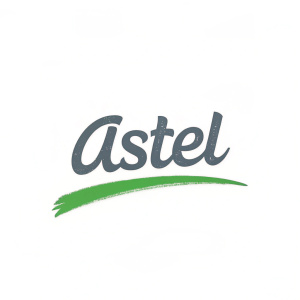 The Astel logo, featuring the name in gray with a vibrant green underline. Simple yet striking design, clean white background.