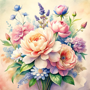 watercolor image ,Pink white Peonies Snowdrops, lobelia, clematis,salvia , carnation, Common Crape Myrtle., Ranunculus viburnum, wax flower, dandelion, geranium , watercolor , watercolor