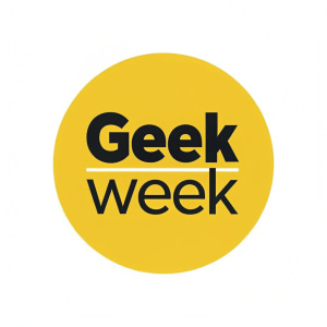 UCLA's Geek Week logo design. A vibrant yellow circle with bold black text reading 'GEek Week'