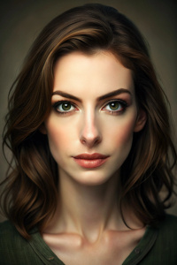 Anne Hathaway with brown eyes, is posing for a picture, green eyes, a character portrait by Slava Raškaj, featured on cg society, photorealism, studio portrait, UHD image




