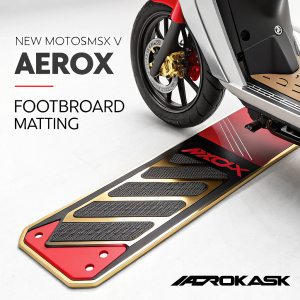 New MotoKask Aerox V2 footboard matting advertisement. Sleek design with red, black, silver, and gold colors.