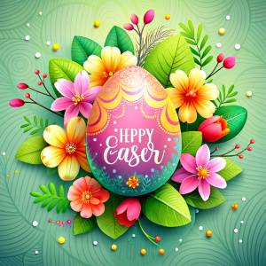 Vector Illustration of Happy Easter Holiday with Painted Egg and Flower on Abstract Background. International Celebration Design with Typography for Greeting Card, Party Invitation or Promo Banner