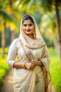Make Beautiful Kerala Hot and Acractive Curvy Shape Muslim Womon. In Kerala traditional Muslim women's dress, very detail, 4K, blur background, outdoor