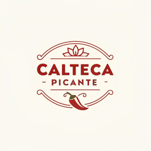 A logo for Calteca Picante featuring bold, red text on a light, neutral background.