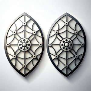 nordic shields geometric symbols -  tattoo design - perfect realistic art - high-definition - grey and black - white background 