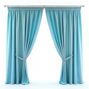 sky blue curtain on white background