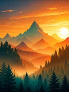 Sunset mountain forest