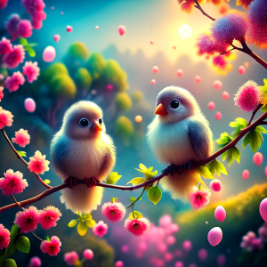 two cute birds in a tree