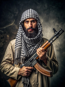 A islamic terrorist holding an ak47