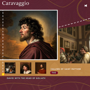 Interactive timeline showcasing Caravaggio's artistic journey. Multiple images of his masterpieces, accompanied by detailed descriptions explaining the significance and creation dates.