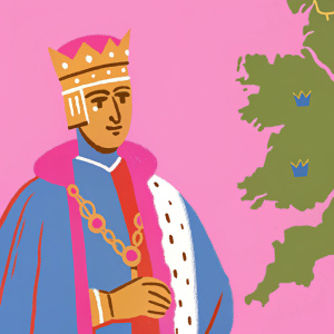 Reproduction of King Henry V's portrait. Map highlighting key territories of the English crown during his reign.