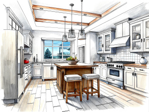 modern kitchen sketch