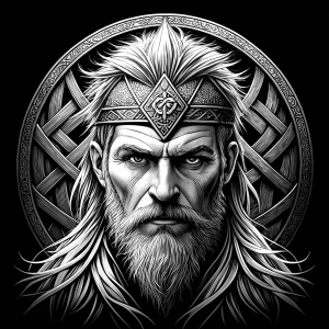 walhalla, viking warrior,  runics face, black work, white backrounds