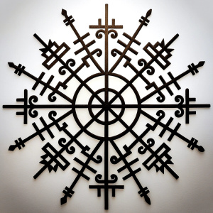 Nordic sword - pattern vegvisir symbol –  high-definition design grey and black, realistic tattoo design, white background